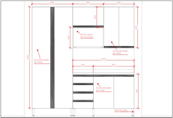 Cozinha Planejada A44 | 100% MDF: Conjunto de 6 Peças - Imagem 5