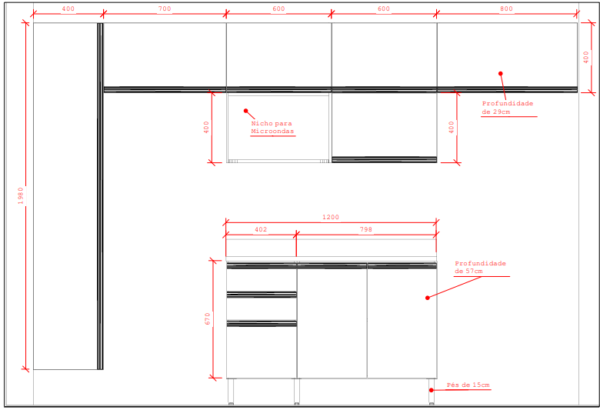 Cozinha Planejada A45 | 100% MDF: Conjunto de 9 Peças - Imagem 5