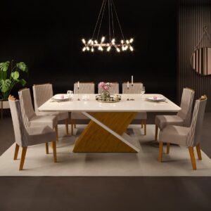 MESA DE JANTAR ZAFIRA COM 08 CADEIRAS JADE