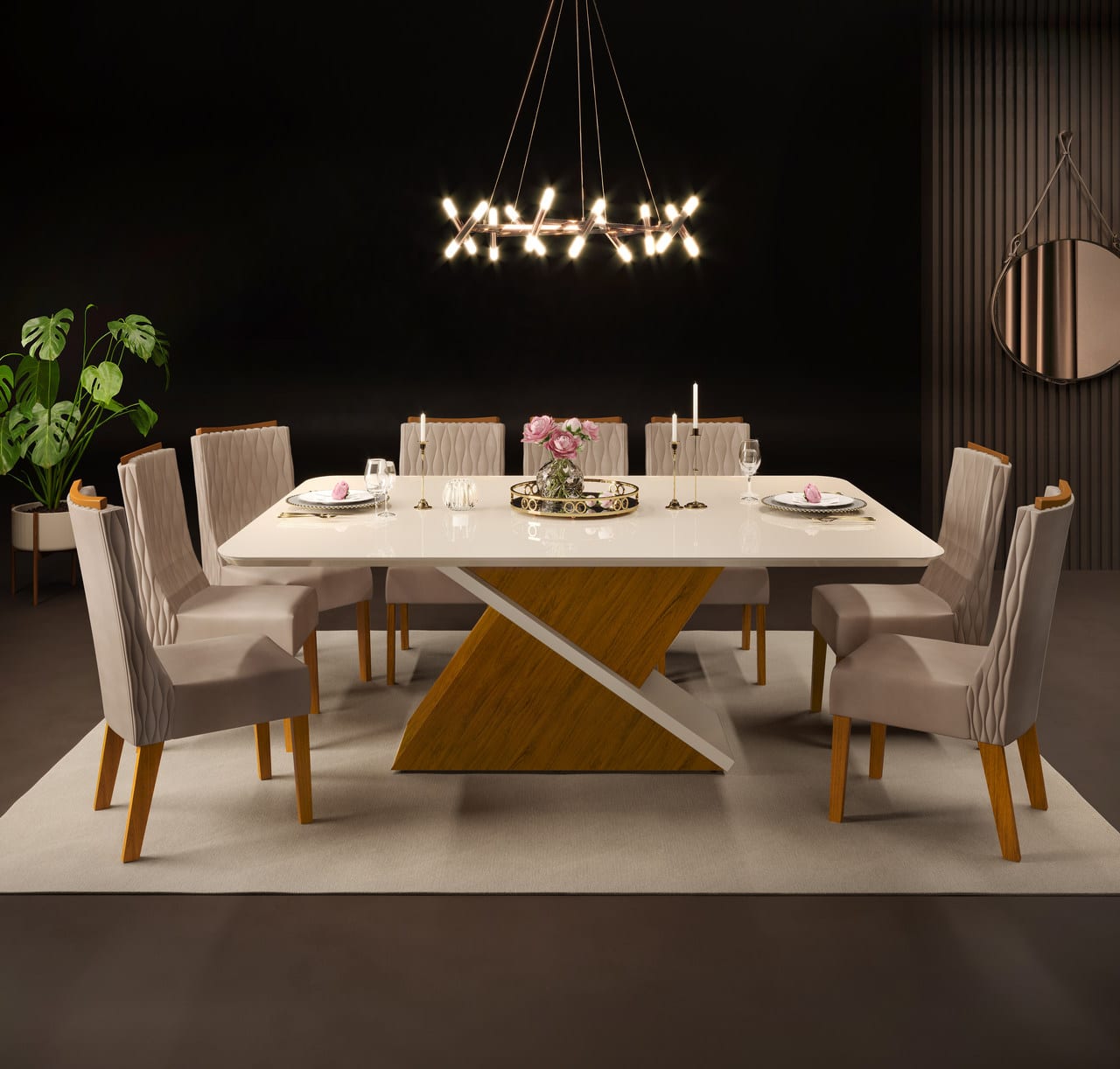 MESA DE JANTAR ZAFIRA COM 08 CADEIRAS JADE