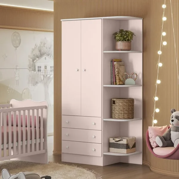 Guarda-Roupa infantil  2 Portas e 3 Gavetas Com Cantoneira Doce Sonho