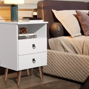 Mesa Cabeceira Madri Retrô 2 Gav E Nicho Off White / Freijo