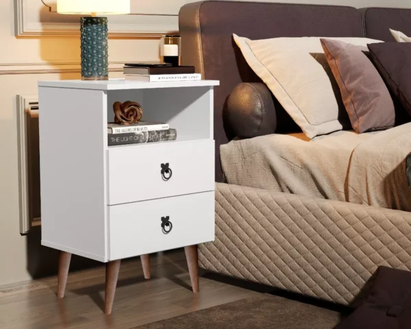 Mesa Cabeceira Madri Retrô 2 Gav E Nicho Off White / Freijo