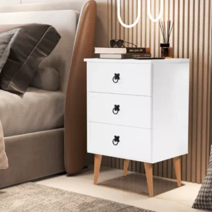 Mesa Criado Madri 3 Gaveta/ Retro Pés Palito Para Quarto