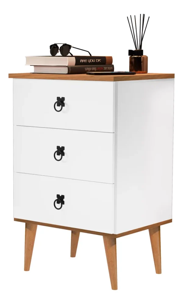 Mesa Criado Madri 3 Gaveta/ Retro Pés Palito Para Quarto - Imagem 4