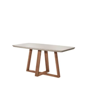 MESA BENNETT 1.8 C/ VIDRO TAMPO LAQUEADO PÉS AMADEIRADOS