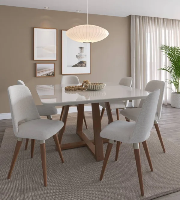 MESA BENNETT QUADRADA 1.35 C/ VIDRO PÉS AMDEIRADOS  TAMPO LAQUEADO - Imagem 5