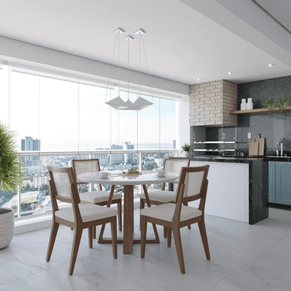 MESA BENNETT 1.15 C/ VIDRO TAMPO LAQUEADO PÉS AMADEIRADOS - Imagem 2