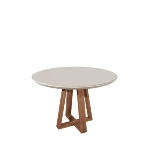 MESA BENNETT REDONDA 1.15 C/ VIDRO PÉS AMDEIRADOS TAMPO LAQUEADO