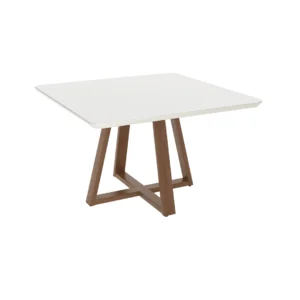 MESA BENNETT QUADRADA 1.35 C/ VIDRO PÉS AMDEIRADOS  TAMPO LAQUEADO