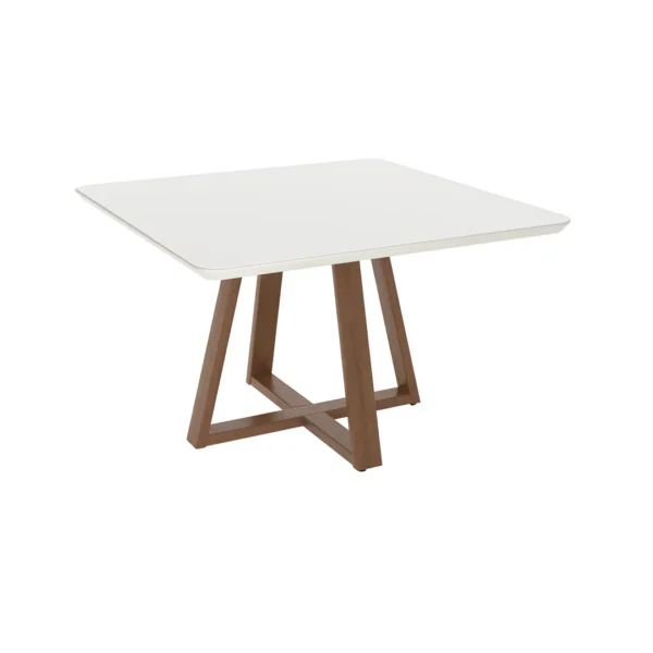 MESA BENNETT QUADRADA 1.35 C/ VIDRO PÉS AMDEIRADOS  TAMPO LAQUEADO