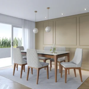 MESA ADDAR 1.8  RETANGULAR C/ TAMPO DE VIDRO E PÉS AMADEIRADOS