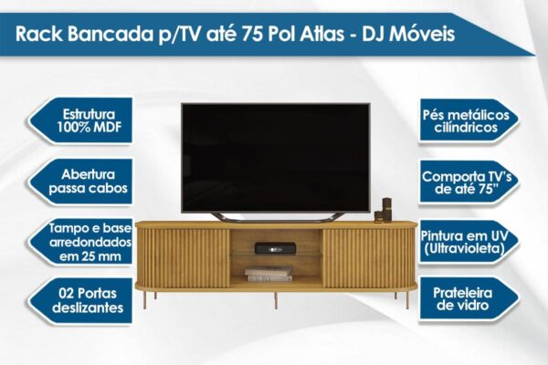 Painel Led Para TV 75 Pol e Rack Bancada Ripado atlas - Imagem 8