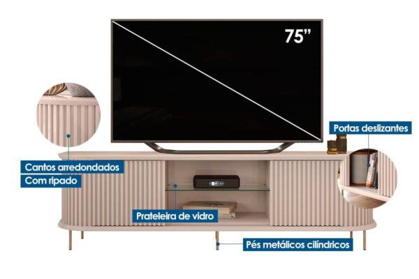 Painel Led Para TV 75 Pol e Rack Bancada Ripado atlas - Imagem 7