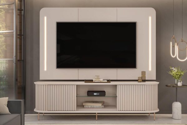 Painel Led Para TV 75 Pol e Rack Bancada Ripado atlas - Imagem 2