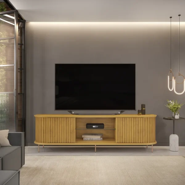 Painel Led Para TV 75 Pol e Rack Bancada Ripado atlas - Imagem 16