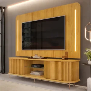 Painel Led Para TV 75 Pol e Rack Bancada Ripado atlas