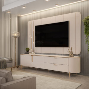 Rack Com Painel Celine Para TV Até 75 Polegadas 2 Portas 2 Gavetas LED