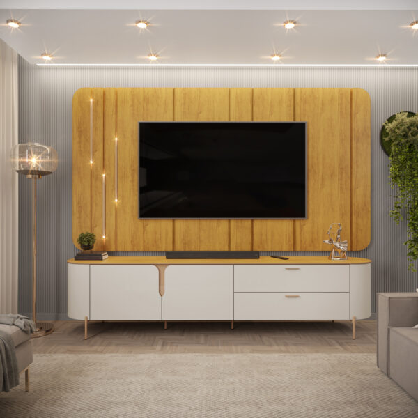 Rack Com Painel Celine Para TV Até 75 Polegadas 2 Portas 2 Gavetas LED - Imagem 9