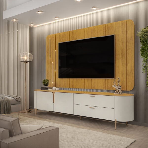 Rack Com Painel Celine Para TV Até 75 Polegadas 2 Portas 2 Gavetas LED - Imagem 8