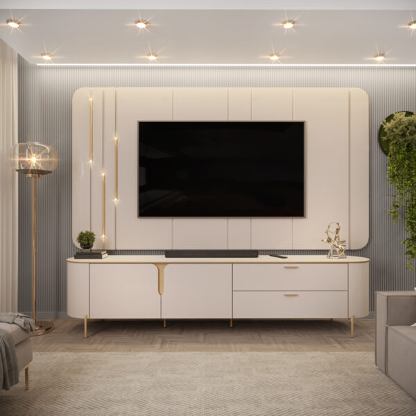 Rack Com Painel Celine Para TV Até 75 Polegadas 2 Portas 2 Gavetas LED - Imagem 7