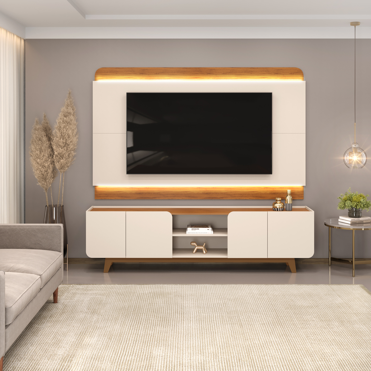 Rack Bancada com Painel para Tv até 75 Polegadas Nadine Led e Nichos - Imagem 11