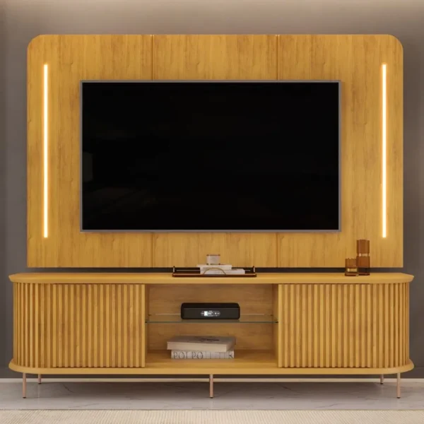 Painel Led Para TV 75 Pol e Rack Bancada Ripado atlas - Imagem 6