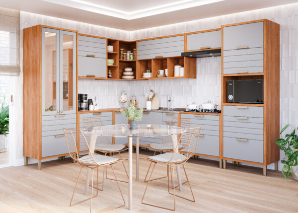 COZINHA MODULADA MG01-ELOISE - COM 10 MÓDULOS RIPADO C/ CRISTALEIRA
