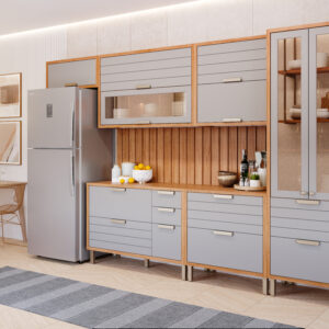 COZINHA MODULADA MG05-ELOISE COM 06 MÓDULOS COM RIPADO C/ CRISTALEIRA