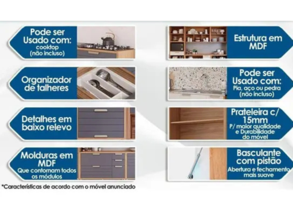 COZINHA MODULADA MG01-ELOISE - COM 10 MÓDULOS RIPADO C/ CRISTALEIRA - Imagem 4