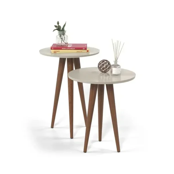 Conjunto 2 Mesas Apoio Canto e Lateral Slim Patrimar MDF Redonda - Imagem 3