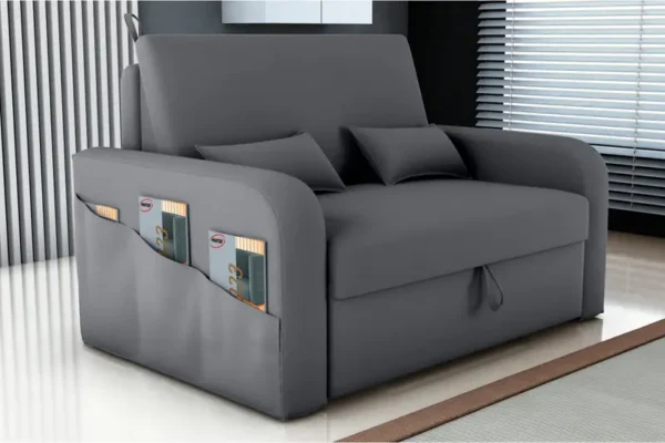Sofá Cama de Solteiro com Baú 2 Lugares Veludo Chumbo Lady Dai - Matrix