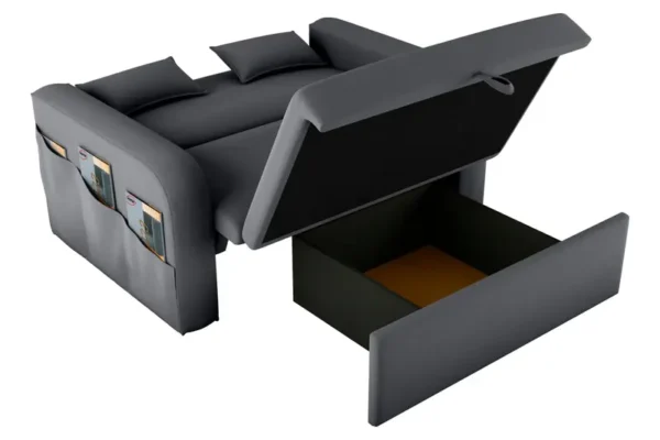 Sofá Cama de Solteiro com Baú 2 Lugares Veludo Chumbo Lady Dai - Matrix - Imagem 2