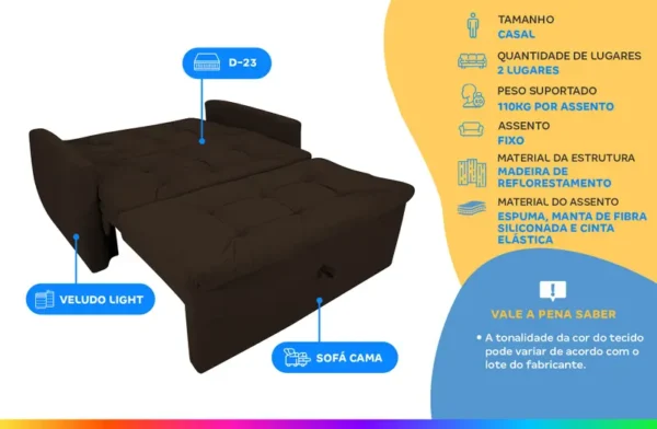 Sofá-cama Casal 2 Lugares Reclinável Veludo Matrix Meg - Imagem 3