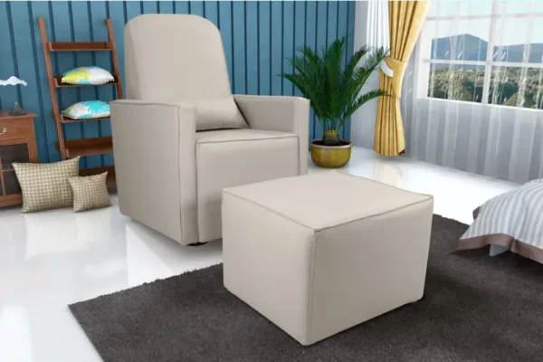 Poltrona Decorativa Annecy Amamentação com Balanço + Puff Sintético