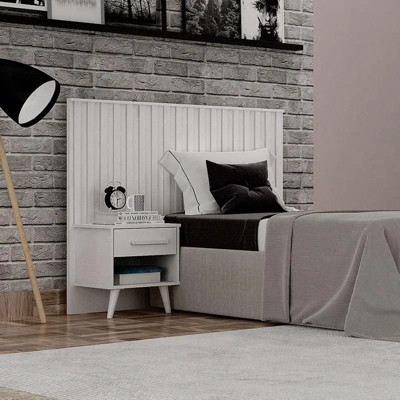 Painel Cabeceira Solteiro Milano Ripado Com Criado Cinamomo/Branco - Imagem 7