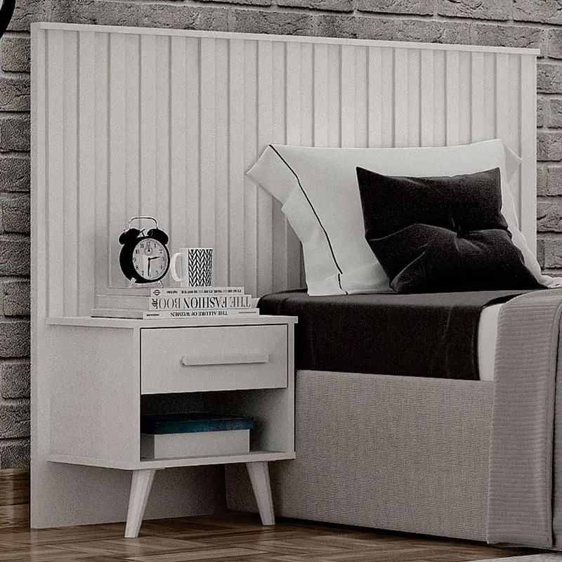 Painel Cabeceira Solteiro Milano Ripado Com Criado Cinamomo/Branco - Imagem 6