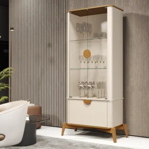 Cristaleira Curva com Puxador e Pés em Madeira Maciça PORTA DE VIDRO