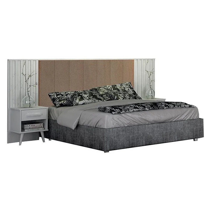 Painel Cabeceira Casal Queen Milano Estofada com Criado Cinamomo/ Branco - Imagem 3