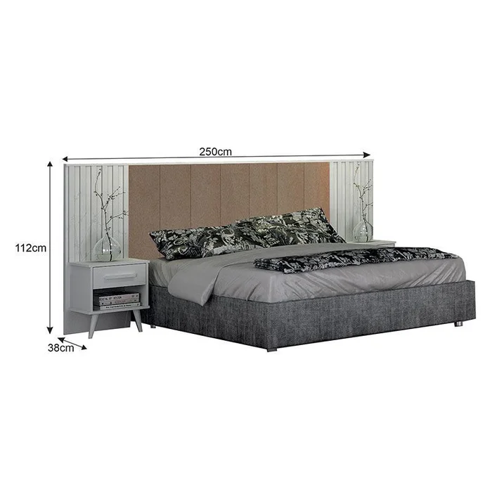 Painel Cabeceira Casal Queen Milano Estofada com Criado Cinamomo/ Branco - Imagem 5