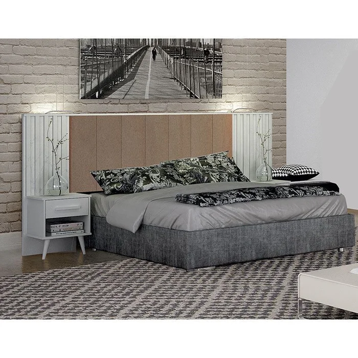 Painel Cabeceira Casal Queen Milano Estofada com Criado Cinamomo/ Branco - Imagem 6