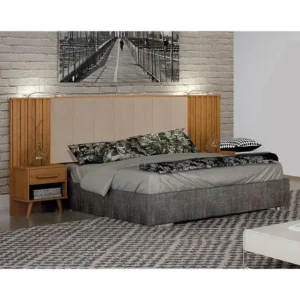 Painel Cabeceira Casal Queen Milano Estofada com Criado Cinamomo/ Branco