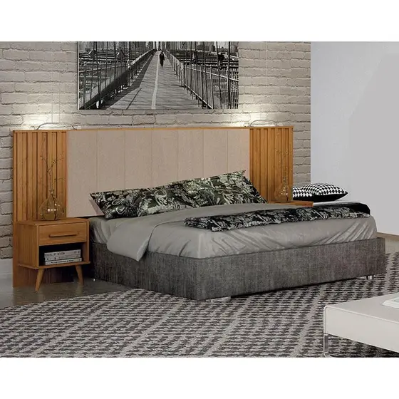 Painel Cabeceira Casal Queen Milano Estofada com Criado Cinamomo/ Branco