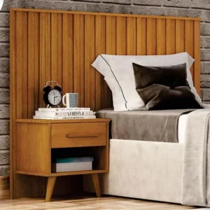 Painel Cabeceira Solteiro Milano Ripado Com Criado Cinamomo/Branco