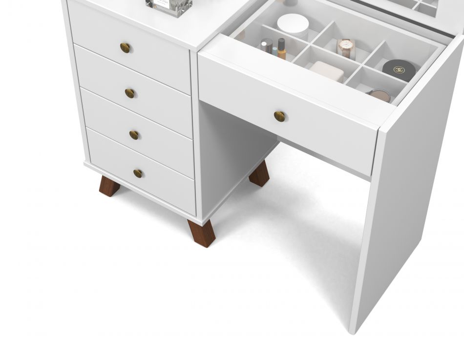 Penteadeira Mel 05 gavetas, iluminação em LED, pés em madeira, colmeia e vidro - Imagem 6