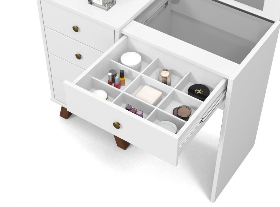 Penteadeira Mel 05 gavetas, iluminação em LED, pés em madeira, colmeia e vidro - Imagem 7