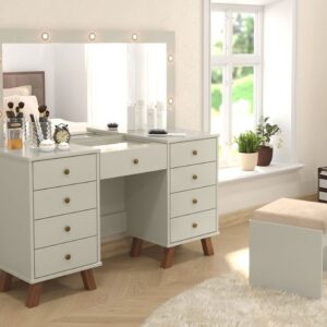 Penteadeira Camarim Eloá com Espelho Luz de Led com Banqueta Mesa de Maquiagem