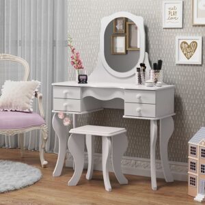 Penteadeira princesa 4 gavetas espelho oval e puxador pontual