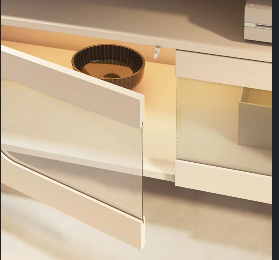 Conjunto Painel Nobre com LED e Rack Bancada Ária para TV de até 85 Polegadas – Off White/Champagne - Imagem 4