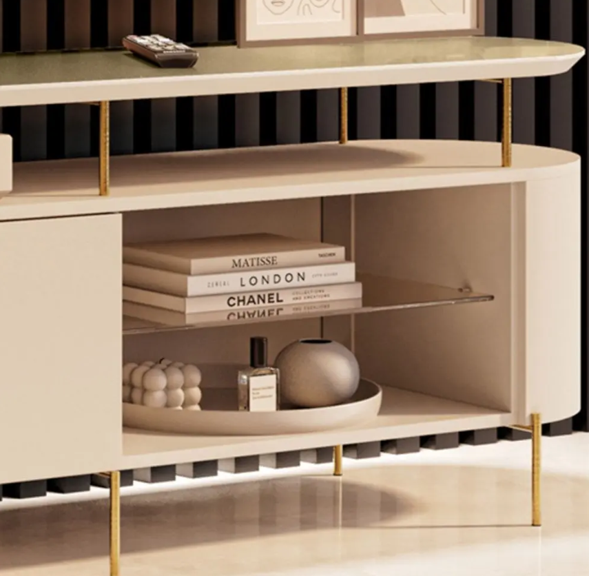 Conjunto Painel Nobre com LED e Rack Bancada Ária para TV de até 85 Polegadas – Off White/Champagne - Imagem 5